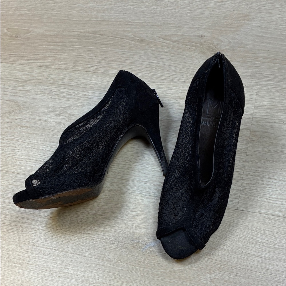 M by Marinelli Elegant Black Lace Peep-Toe Heels